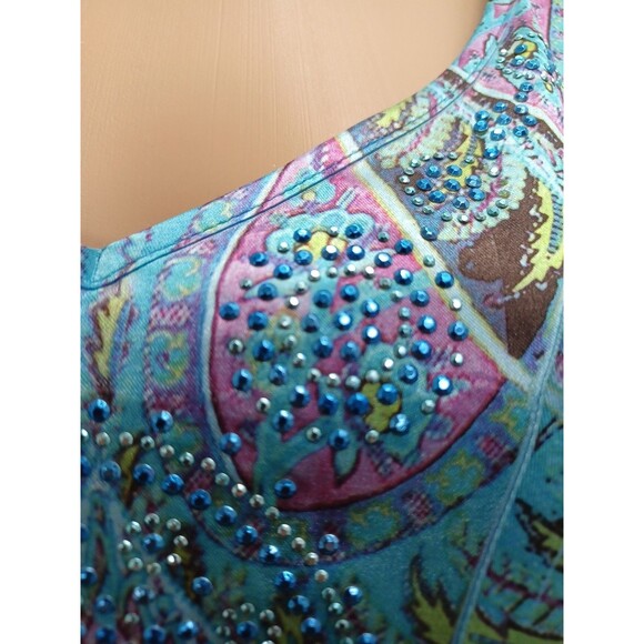 Unity World Wear Women's Bohemian Top M Boho Tribal V-Neck Embellished Blouse - Picture 3 of 10
